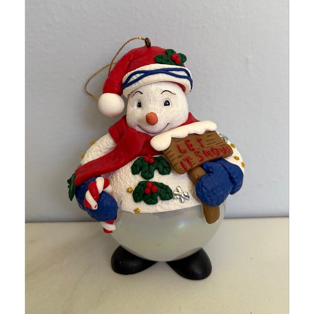 Traditions Snowman Christmas Ornament Collectible Glass Ball Polymer Clay w/Box